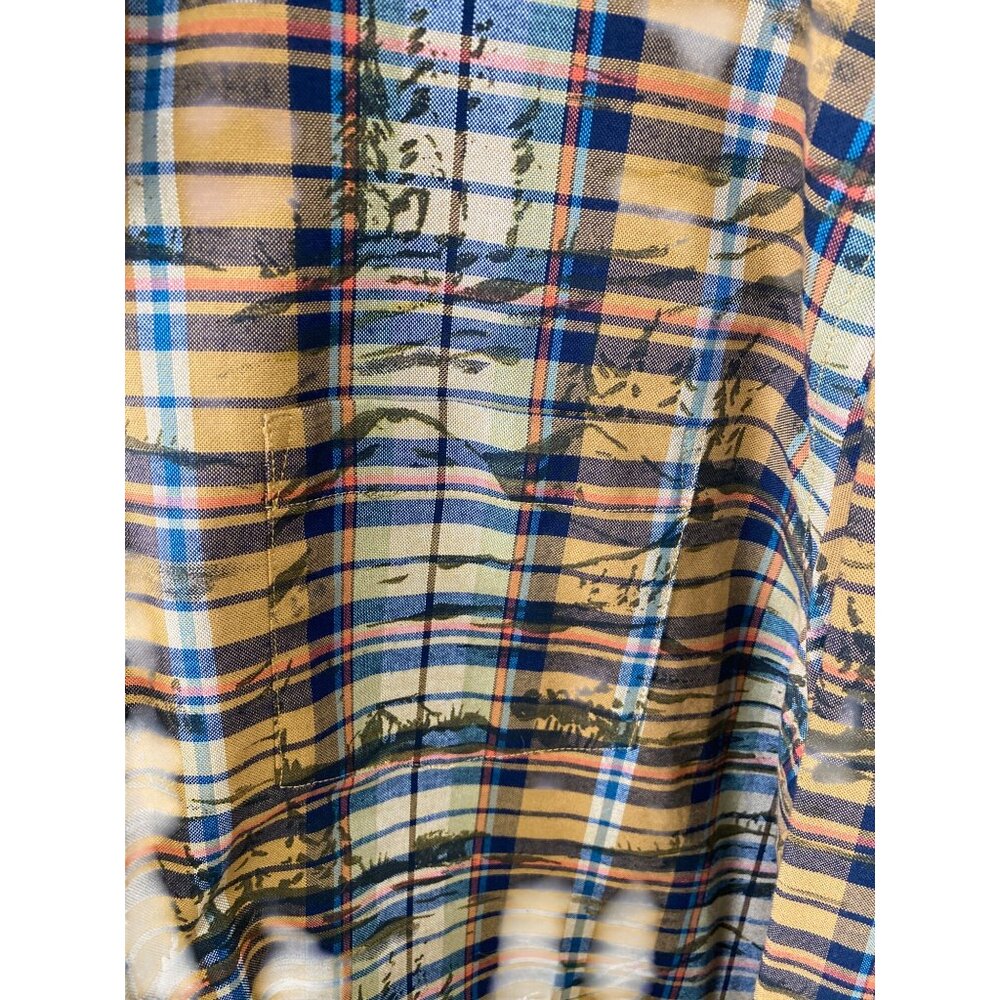 St Johns Bay Mens XXL Comfort Stretch Easy Care Plaid Button-Up Shirt Yellow/Blu - Picture 3 of 5